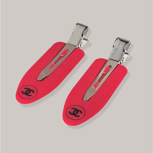 Authentic CHANEL Hair Clips Barrettes Pair Stocking Stuffer - RED